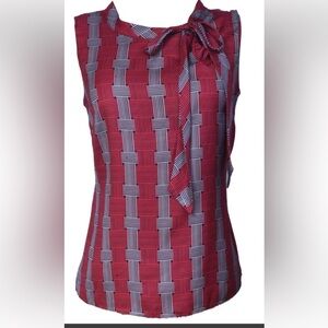 Banana Republic sleeveless blouse red white black asymmetrical print PXS